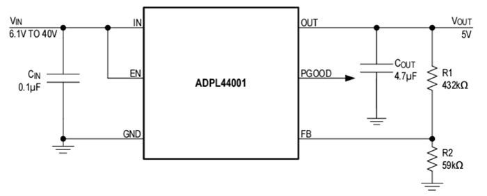 Application Circuit Diagram - Analog Devices Inc. ADPL44001 High-Voltage Linear Regulators